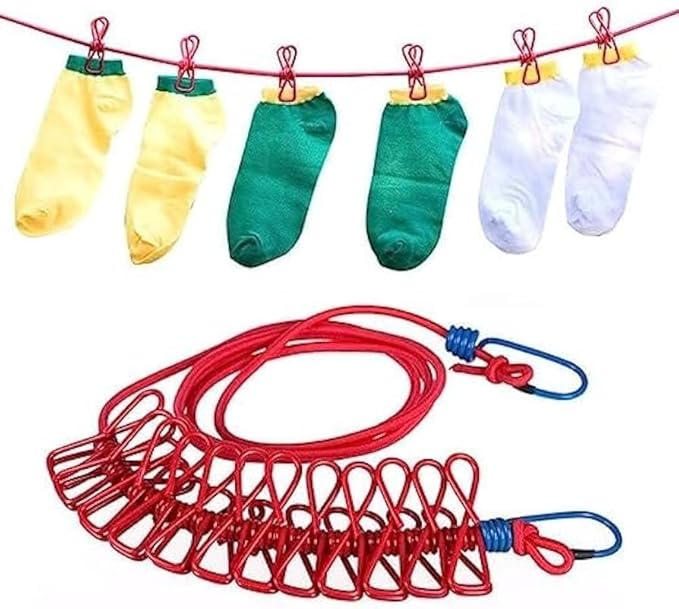 2pc Rope for Cloth Drying -Elastic- with Hooks | Balcony Clips