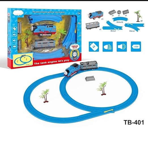 Battery Operated Tomas Toy Train Track Set with Sound and Flashing Lights Train with Coal Wagon, Tanker