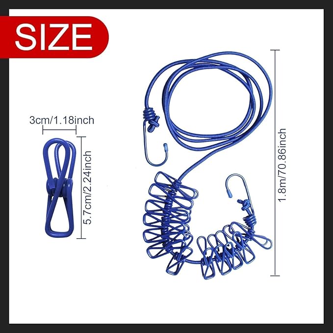 2pc Rope for Cloth Drying -Elastic- with Hooks | Balcony Clips