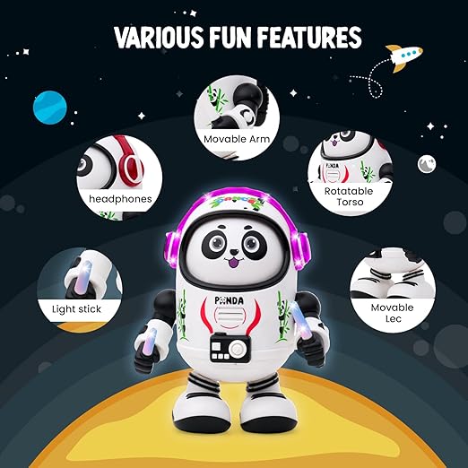 Dancing Space Panda Toy with Vibrant Light Effect & Musial Sound | Best Dancing Toy Gifts/Toddlers/Babies/Girls/Boys | White & Black Color, Power Source: 3xAA Battery (Not Included)