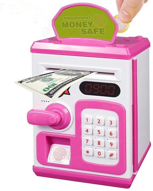 Money Safe Kids with Finger Print Sensor Piggy, Savings Bank with Electronic Lock - Pink