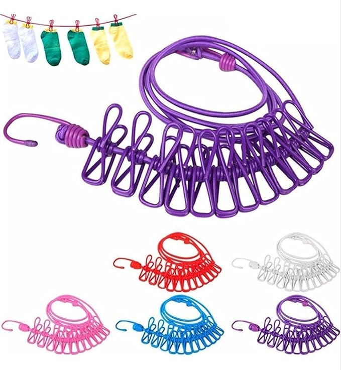 2pc Rope for Cloth Drying -Elastic- with Hooks | Balcony Clips