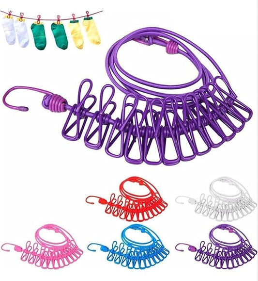 2pc Rope for Cloth Drying -Elastic- with Hooks | Balcony Clips