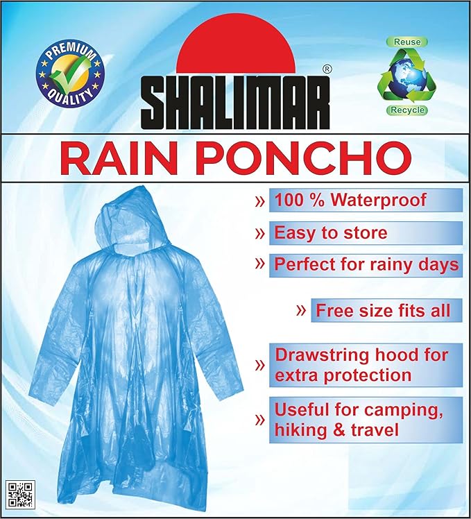 Waterproof Unisex Rain Poncho – Hooded, Full-Sleeve Outdoor Rainwear for Men, Women, Boys & Girls | Durable for Camping, Hiking, Travel, etc | Adjustable Drawstring | Multicolor Pack of 6