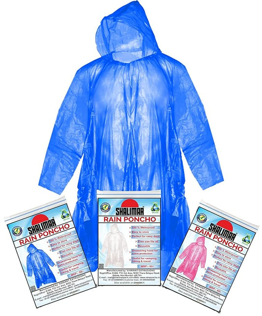 Waterproof Unisex Rain Poncho – Hooded, Full-Sleeve Outdoor Rainwear for Men, Women, Boys & Girls | Durable for Camping, Hiking, Travel, etc | Adjustable Drawstring | Multicolor Pack of 6