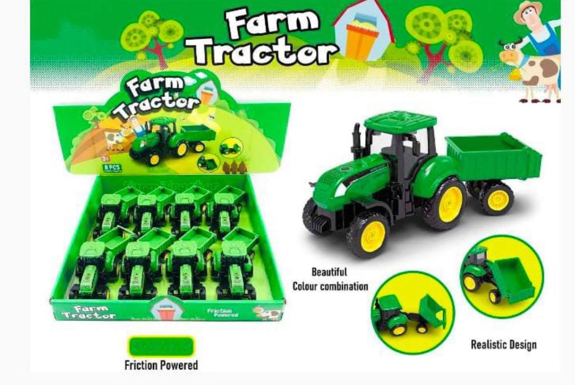 Friction Powered Farm Tractor Toy with Detachable Trolley ā Realistic Green Agricultural Vehicle for Kids | Push and Go Tractor Truck for Boys ā Safe Durable Plastic Toy
