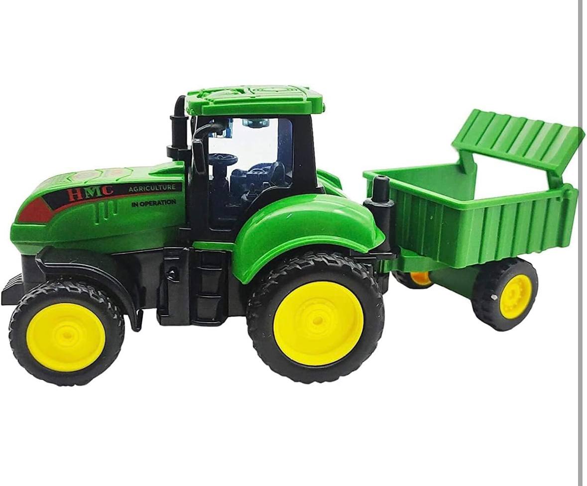 Friction Powered Farm Tractor Toy with Detachable Trolley ā Realistic Green Agricultural Vehicle for Kids | Push and Go Tractor Truck for Boys ā Safe Durable Plastic Toy