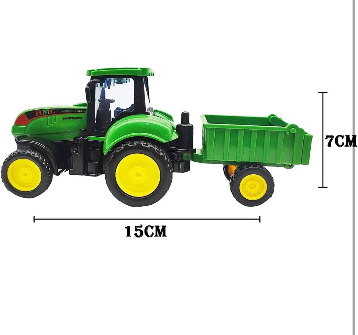 Friction Powered Farm Tractor Toy with Detachable Trolley ā Realistic Green Agricultural Vehicle for Kids | Push and Go Tractor Truck for Boys ā Safe Durable Plastic Toy