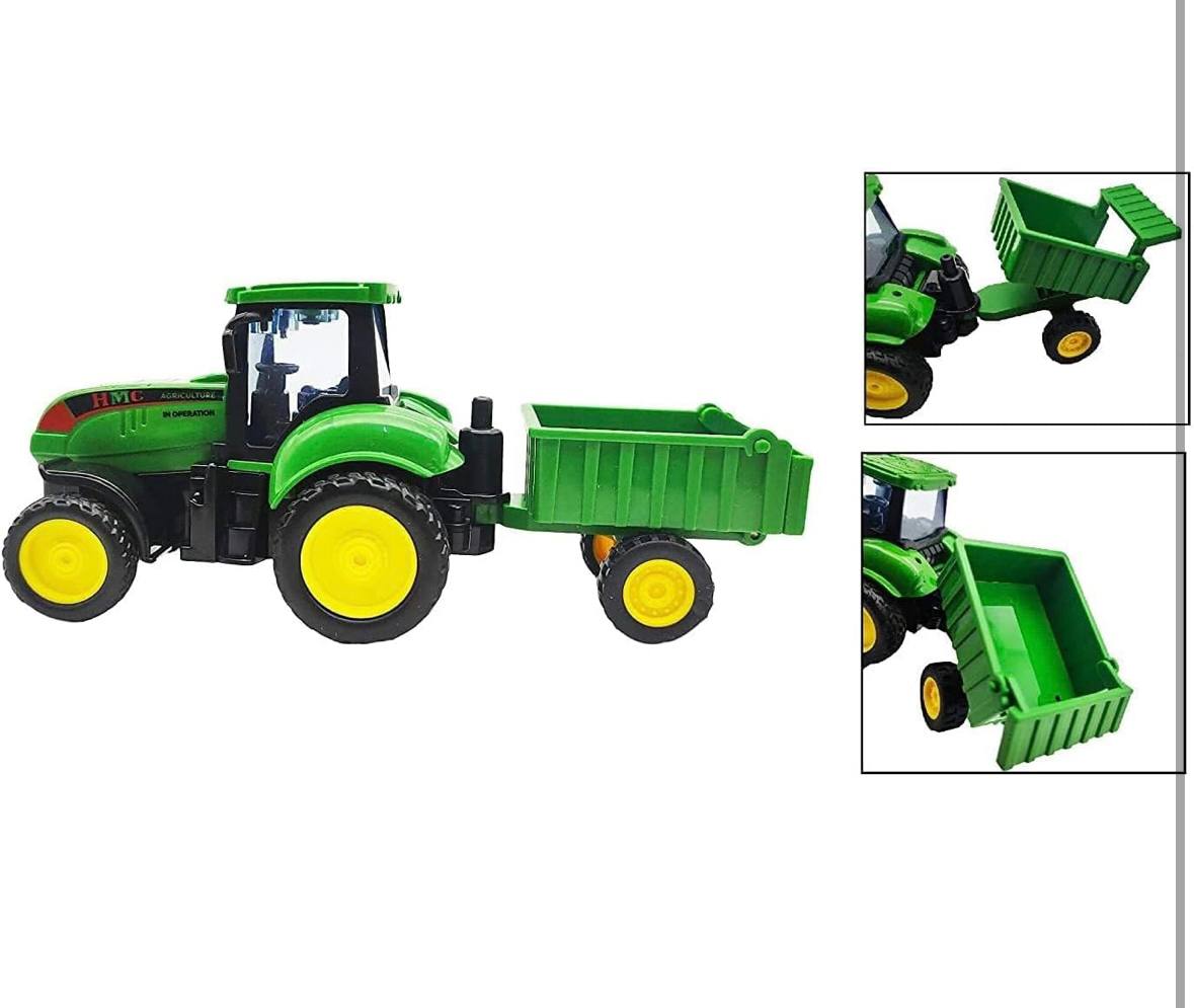 Friction Powered Farm Tractor Toy with Detachable Trolley ā Realistic Green Agricultural Vehicle for Kids | Push and Go Tractor Truck for Boys ā Safe Durable Plastic Toy