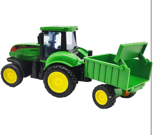 Friction Powered Farm Tractor Toy with Detachable Trolley – Realistic Green Agricultural Vehicle for Kids | Push and Go Tractor Truck for Boys – Safe Durable Plastic Toy