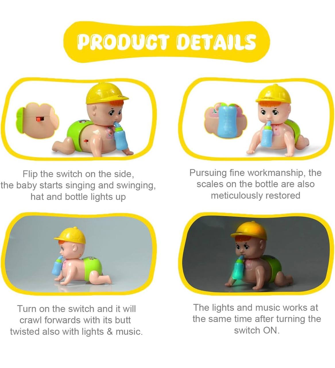 Crawling Baby Toy with Lights and Music | Interactive Moving Infant Toy with Sound and Soft Body | Tummy Time Toy for Babies 6 to 18 Months | Early Learning Gift for Boys and Girls